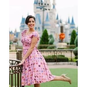 Disney The Dress Shop disney dogs stitch pink midi belted ruffled women dress XS